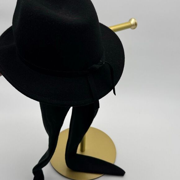 Vintage 1990s Black Wool Hat With Attached Scarf Women’s Medium Retro Winter Cap - Picture 12 of 14